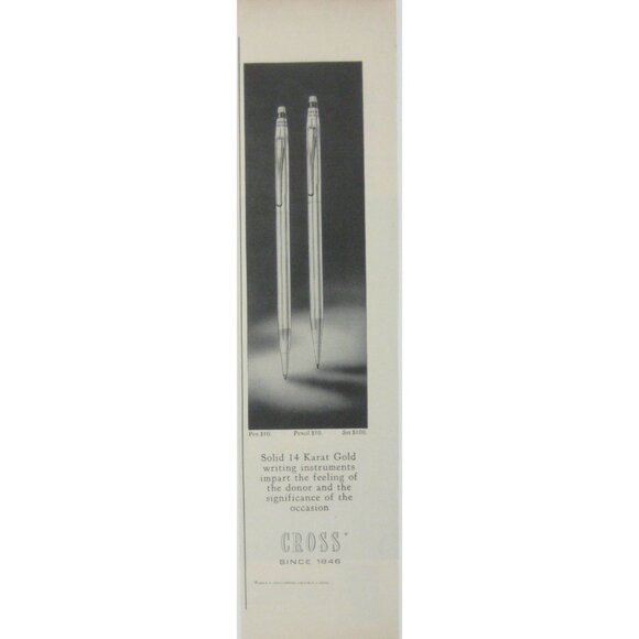 Vintage Cross 14K Gold Pen Pencil Set PRINT ADVERTISEMENT Writing Instruments - Picture 1 of 2